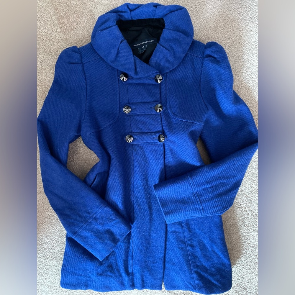 French Connection UK Royal Blue 100% Wool Peacoat